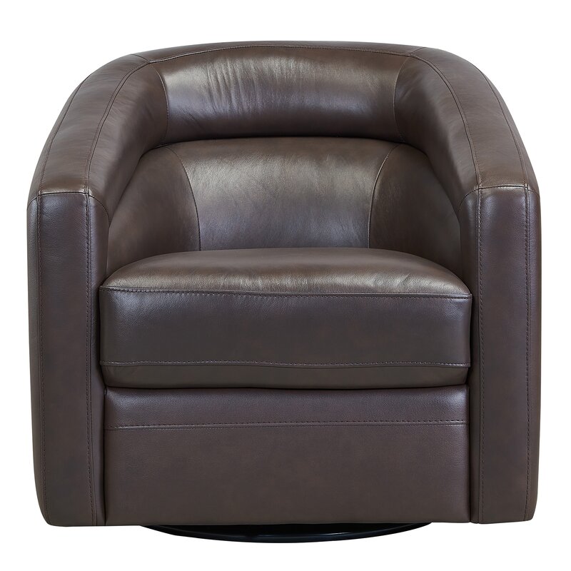 Orren Ellis Silloth 32" W Top Grain Leather Swivel Barrel Chair